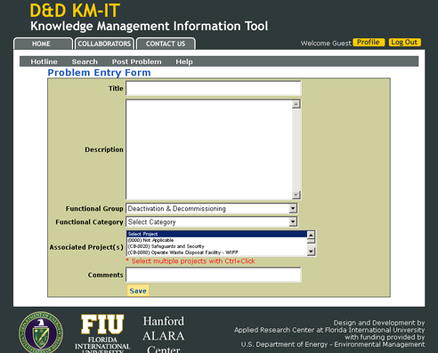 D&D KM-IT problem entry form.